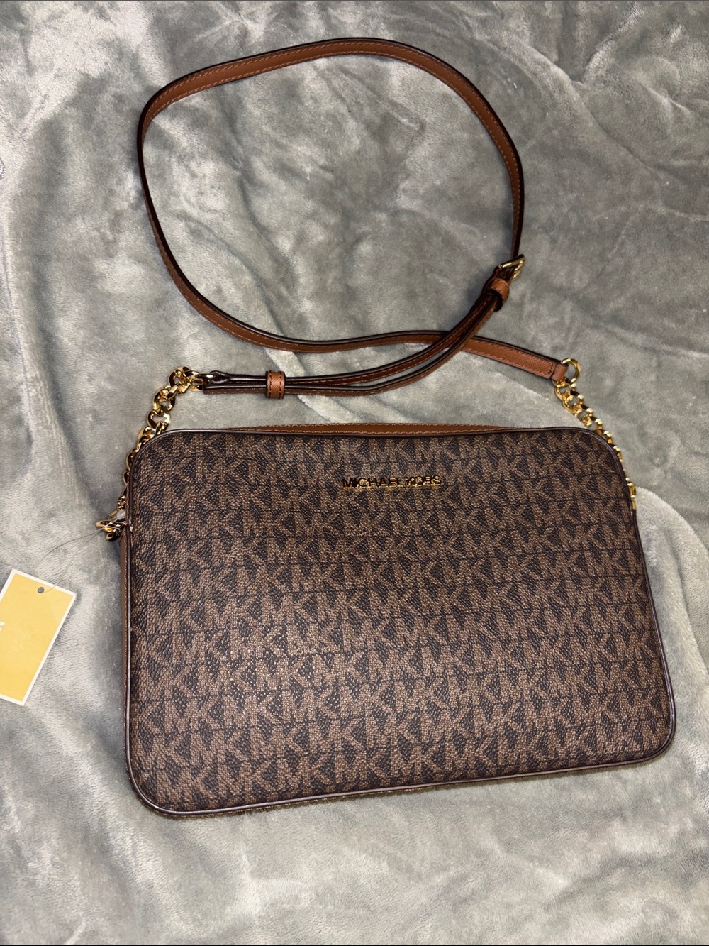 Michael Kors Brown and Gold Monogram Crossbody